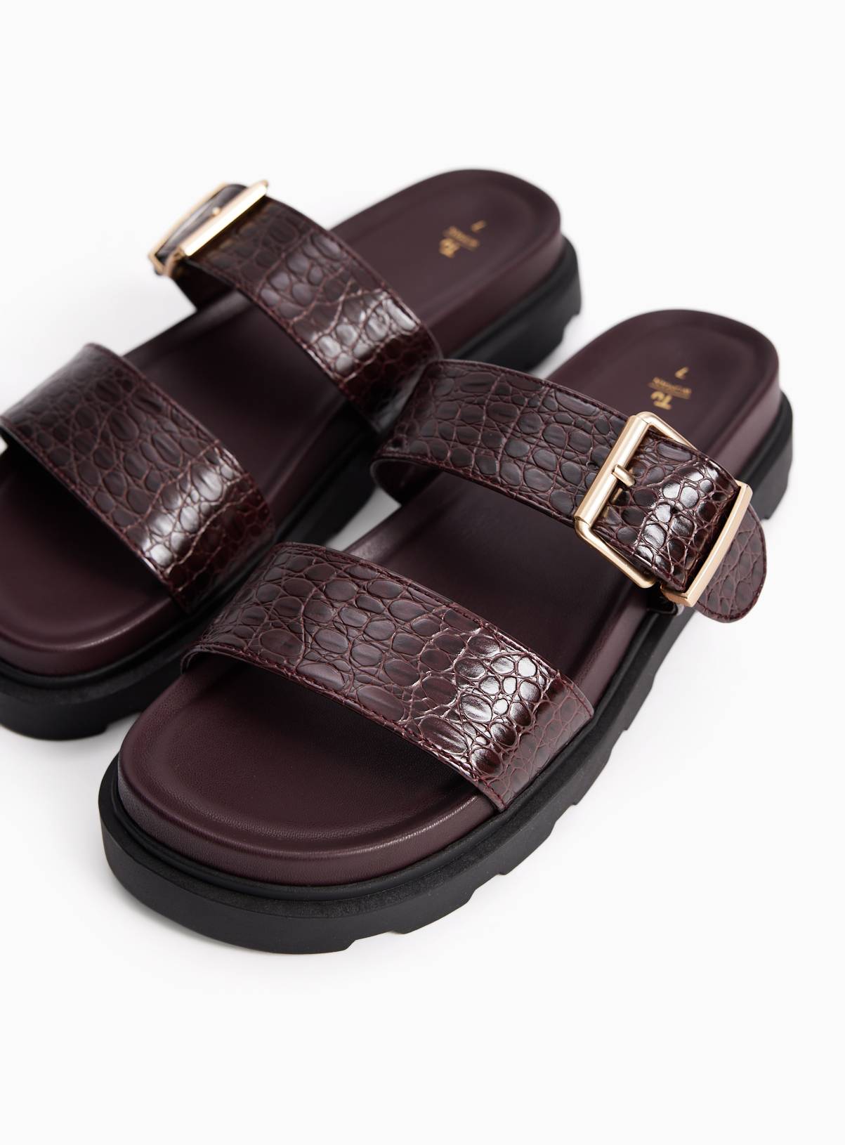 Dark Red Crocodile Print Footbed Sandals 5 - Image 1